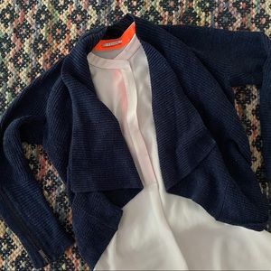 Open Front Navy Heathered Cardigan